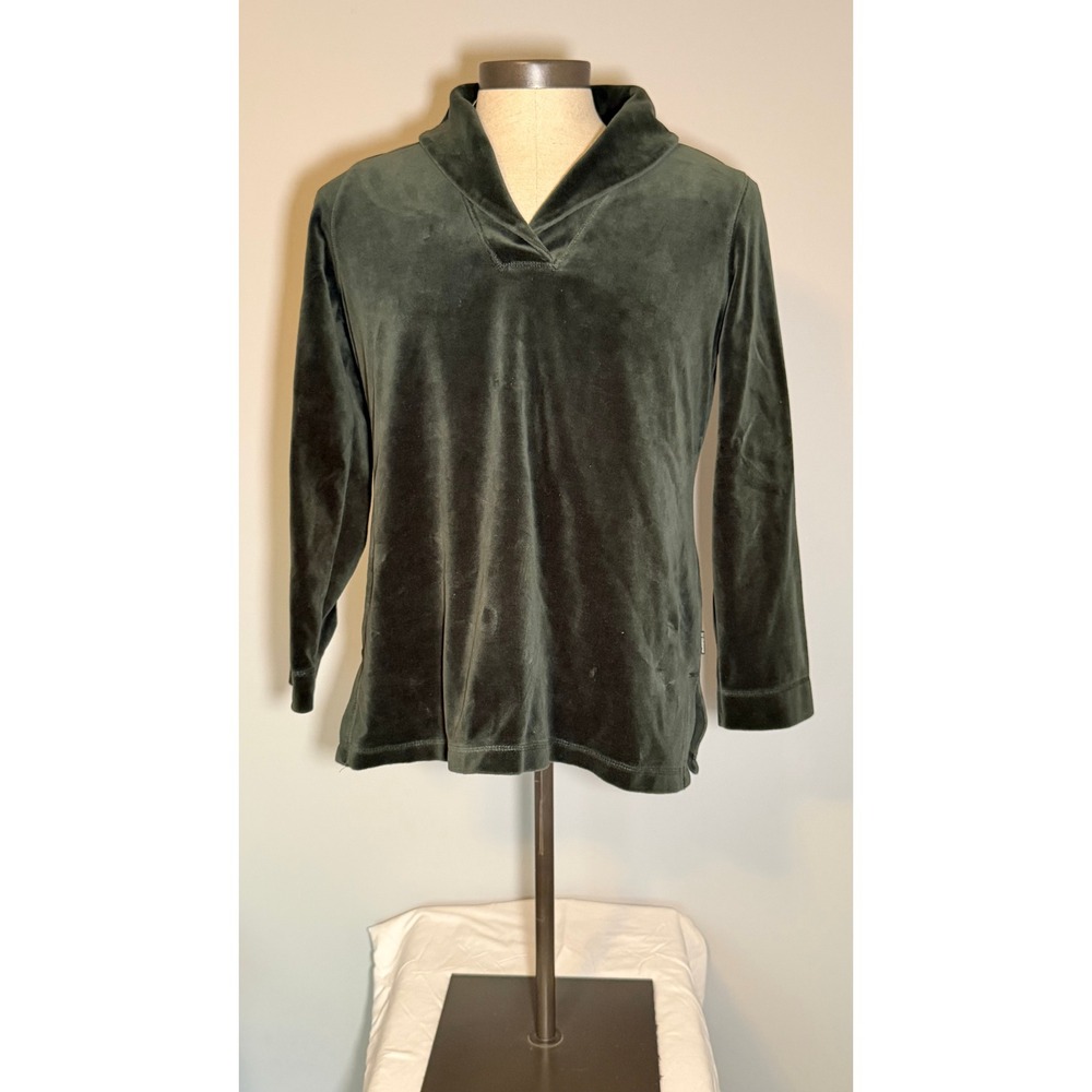 Liz Claiborne Vintage 90s Forest Green Velour Shawl Collar Top L Y2K Preppy